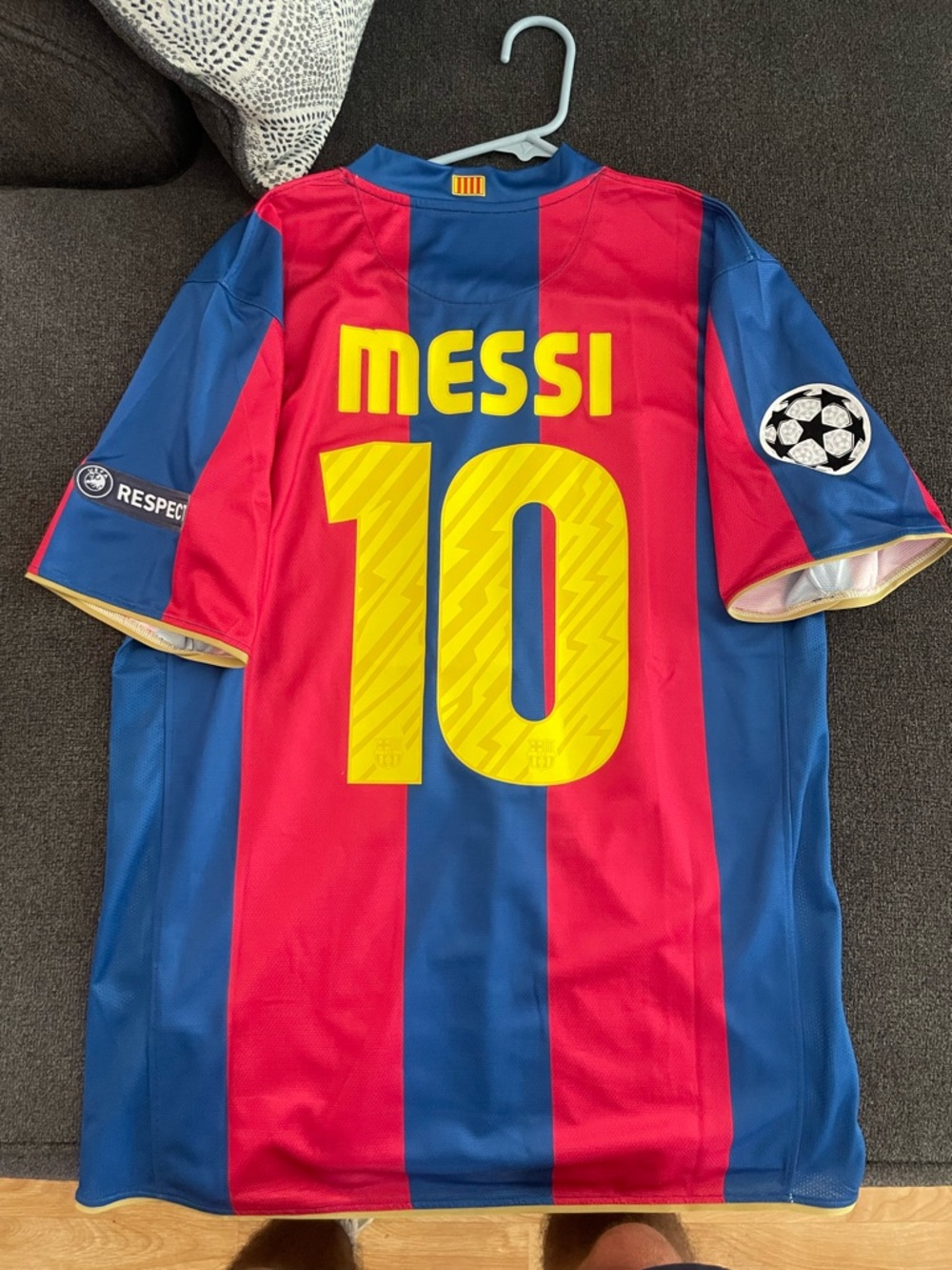 Nike Messi #10 FC Barcelona 07/08 season Red and Blue Jersey with Yellow Numbers